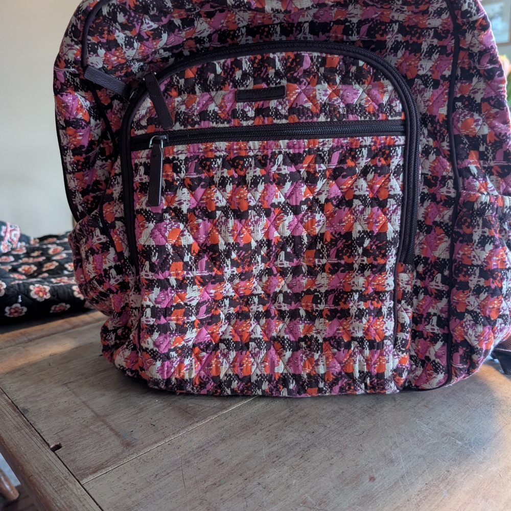 Vera Bradley Women's Pink and Black Patterned Backpack